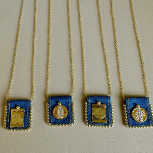 Denim Escapulario Necklaces